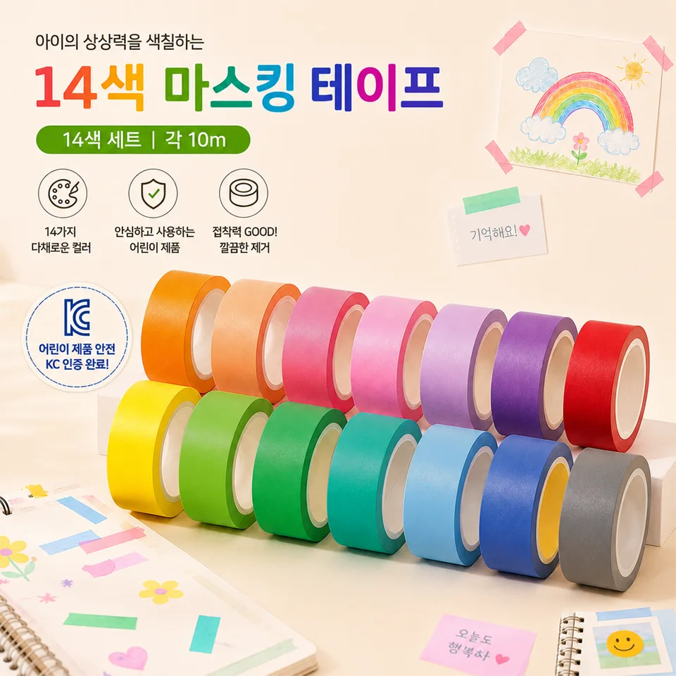 Gaayou 마카롱 마스킹테이프 14색 14롤 15mm x 10m 컬러 마스킹 테이프 다이어리 꾸미기 수첩 공예 엄마표 미술놀이 다용도 종이테이프, 14P, 1세트